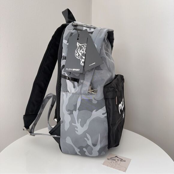 PHILIPP PLEIN SPORT Backpack Camo Grey Logo Camouflage Designer - Picture 2 of 9
